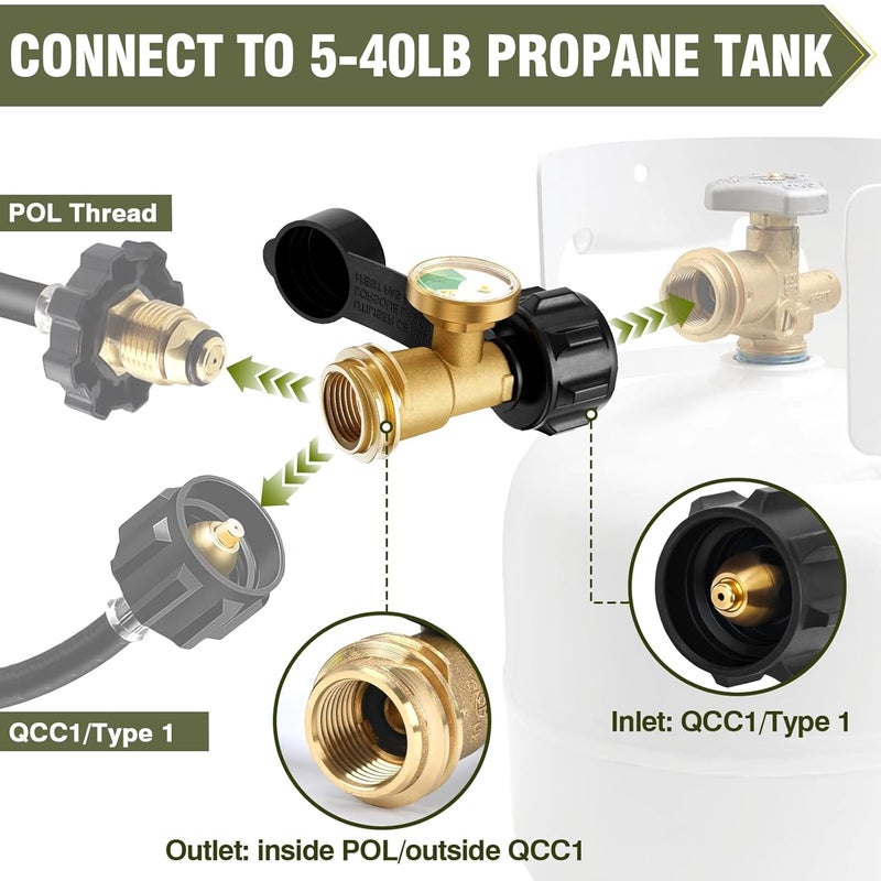 BestFire 2 PCS Propane Tank Gauge with Leak Detector – Universal Level Indicator for 5-40lb Tanks – QCC1/Type 1 Connection – Brass Construction for BBQ Grills, Camping Stoves & Heaters RV Camper - Image 5